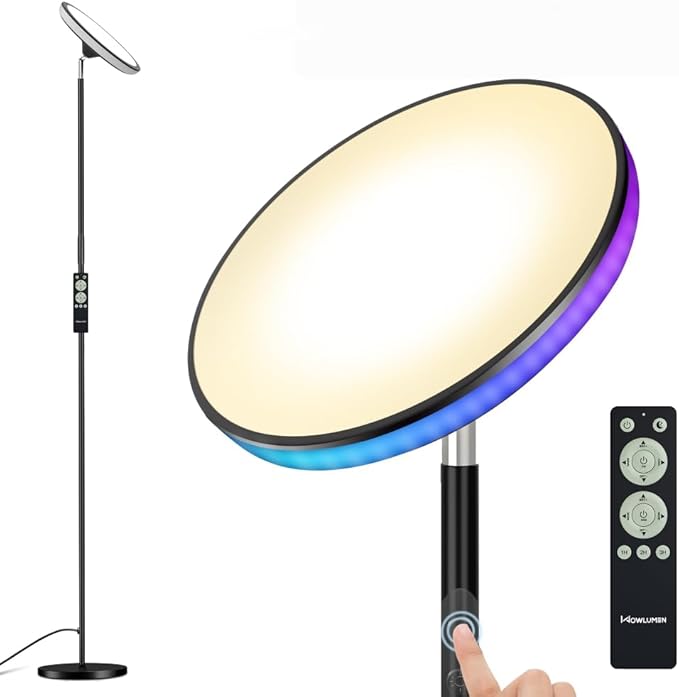 UFO Floor Lamp 71in, Upgraded 42W 3700LM LED Torchiere Floor Lamps for Living Room, Modern Tall Bright Standing Light with Remote, Dimmable Sky Light,1/2/3H Timer for Bedroom,Office(Black)