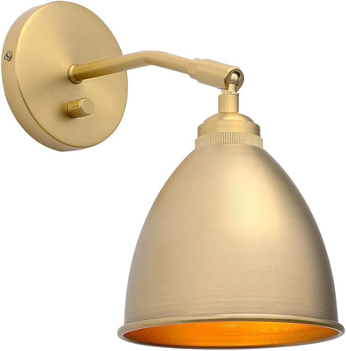 Yosoan Gold Wall Sconce Set of 2, Modern Brass Indoor Light Lights Lighting Fixtures with Metal Shade, Home Decor Wall Mount Swing Arm Lamp for Bedroom Bedside Kitchen Hallway Living