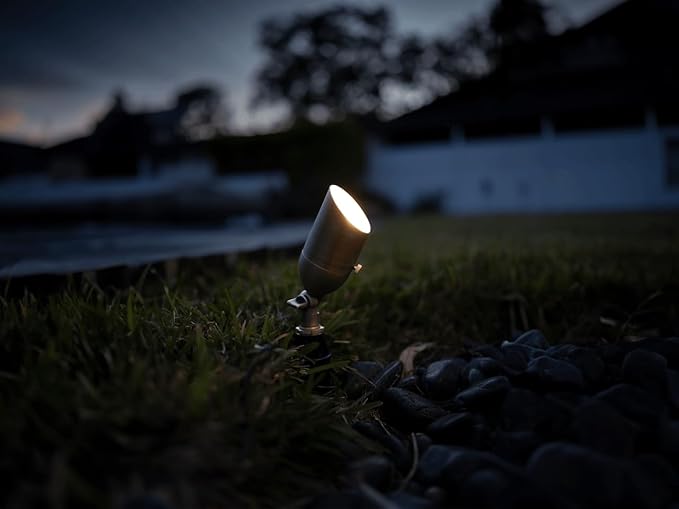 12V LogiSpot II Brass Outdoor Spotlight with 5W 2700K Warm White LED MR16 Bulb for Low Voltage Landscape Lighting of Yard, Lawn, Garden, Patio, Trees & House