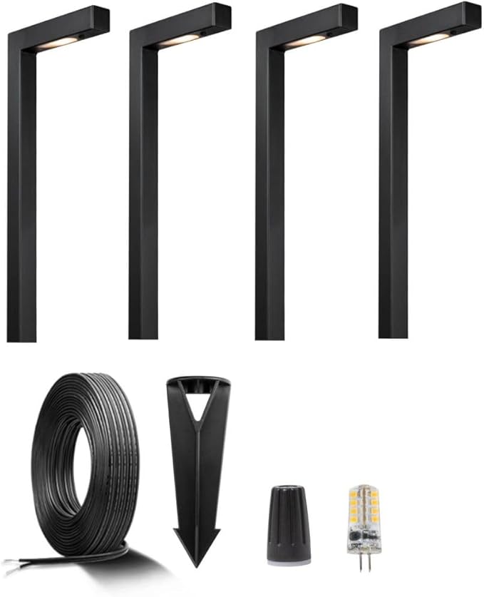 12V Brass Landscape Black Path Lighting Kit (4 Pack Path Lights) with 100 Feet Cable and 20Pack Wire Connectors for Outdoor House Garden Patio Walkway Without Low Voltage Transformer