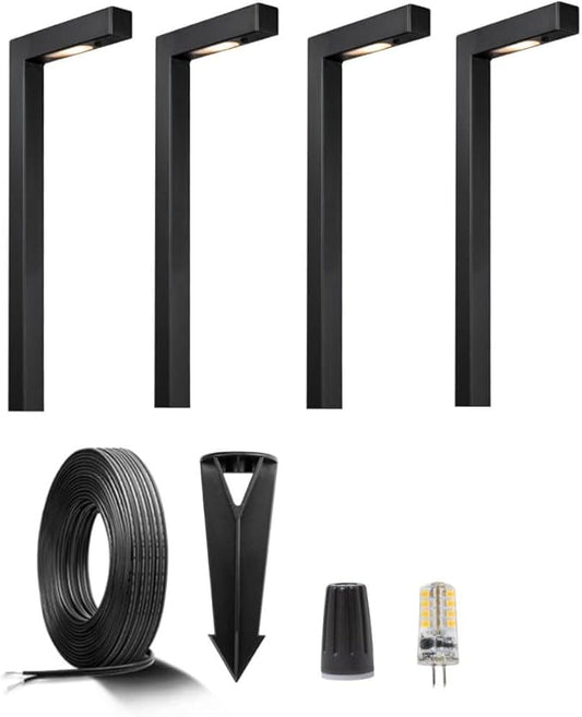 12V Brass Landscape Black Path Lighting Kit (4 Pack Path Lights) with 100 Feet Cable and 20Pack Wire Connectors for Outdoor House Garden Patio Walkway Without Low Voltage Transformer