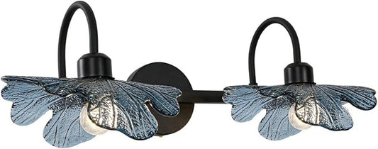 Bathroom Lights fixtures Matte Black Wall Sconce 2 Light Vanity Light Bathroom Wall Sconce Light Vintage Wall lamp Blue Glass Art Deco Vanity Lights Over Mirror for Bedroom Hallway Living Room