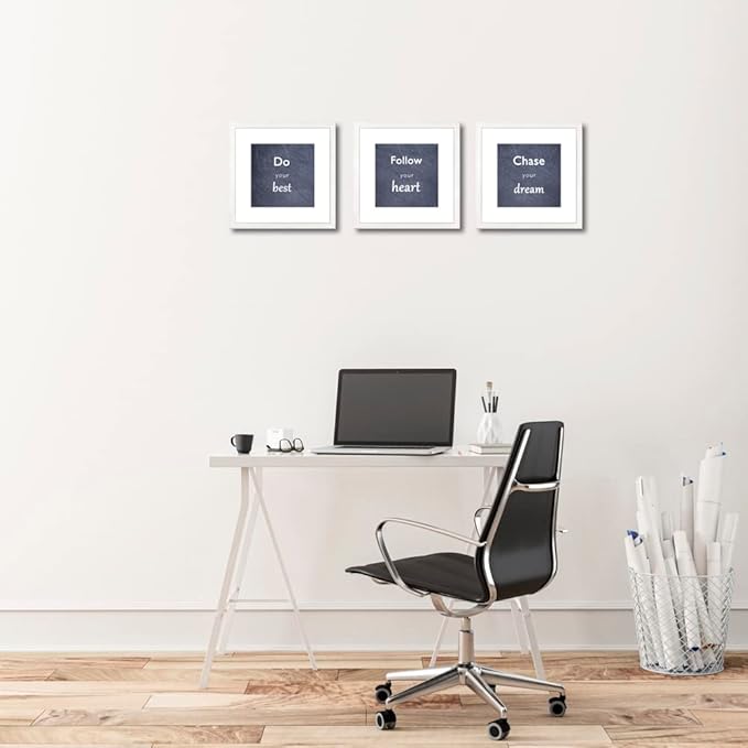 12x12 White Picture Frame Set of 3 for Pictures 8x8 with Mat or 12x12 Without Mat,Wall or Tabletop Gallery Photo Frames with Real Glass