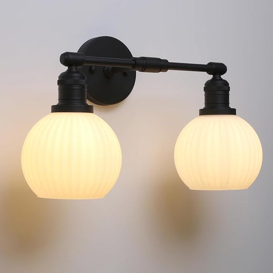 Vintage 2-Lights Wall Sconce with Milk White Glass Globe Shade, Hardwired Indoor Wall Light Fixture for Bathroom Vanity Living Room Bedroom
