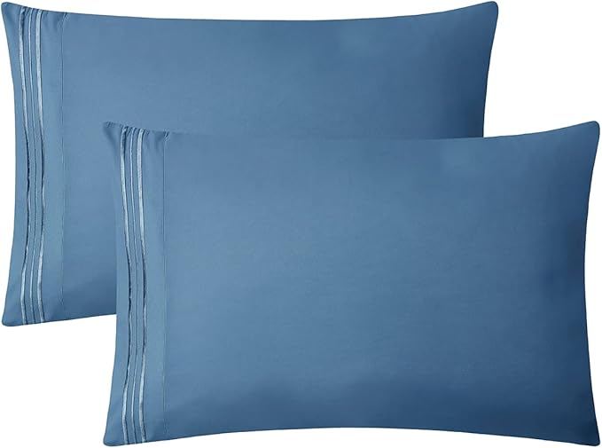 Clara Clark Bed Sheets, Premier 1800 Series 4 Piece Bed Sheet Set, Deep Pocket, Wrinkle, Fade, Stain Resistant, Luxury Soft Bedding Sheets & Pillowcases, Full, Blue Heaven