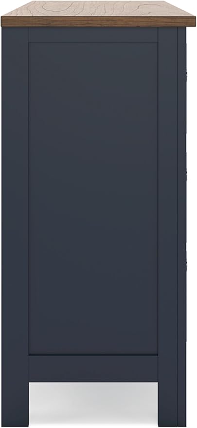 Signature Design by Ashley Landocken Shaker 6-Drawer Dresser with Metal Knobs, Light Brown & Blue