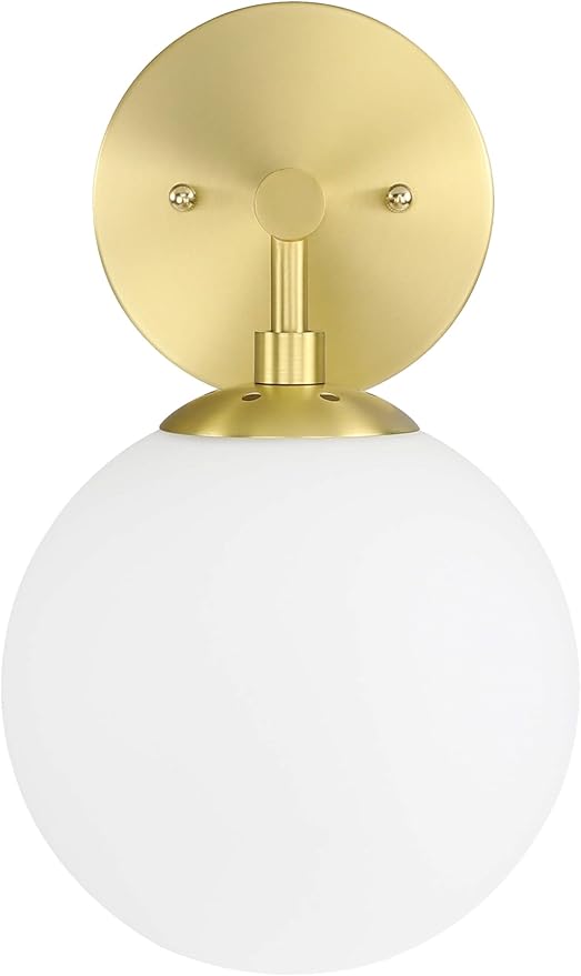 XiNBEi Lighting Wall Light 1 Light Vintage Wall Sconce with White Globe Glass in Satin Brass, Bathroom Vanity Lighting Suitable for Living Room & Hallway XB-W1211-SB