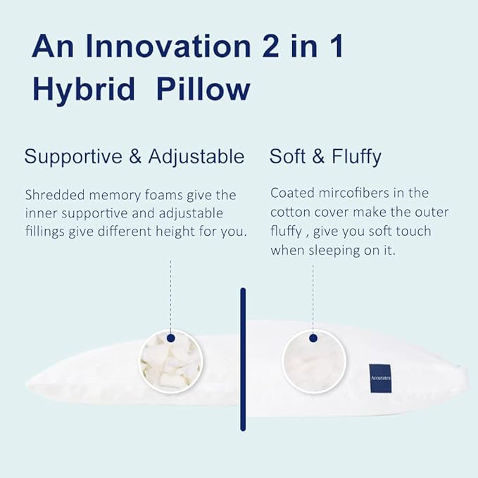 ACCURATEX Full Body Pillow for Adults - Hybrid Shredded Memory Foam Firm Body Pillow with Soft Fluffy Down Alternative Cotton Cover - Adjustable Loft Long Pillows for Sleeping