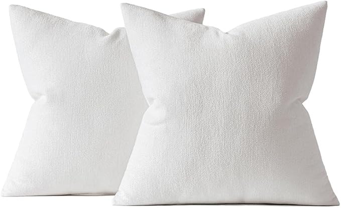 MIULEE Pack of 2 Pure White Decorative Pillow Covers 20x20 Inch Soft Chenille Couch Throw Pillows Farmhouse Cushion Covers for Home Decor Sofa Bedroom Living Room