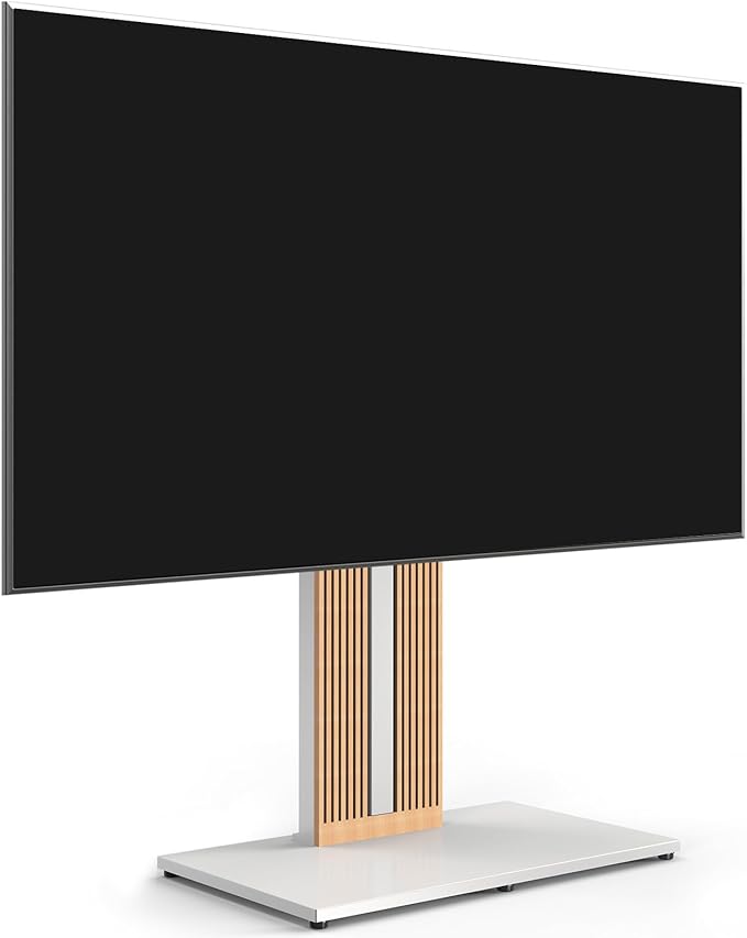 FITUEYES Design Wood TV Stand Swivel Mount with Hidden Back Storage for 55-88 inch TV Screens, Scandinavian Style Tall Floor TV Stand for Home Decor with Reinforced Base, Zen Series, White