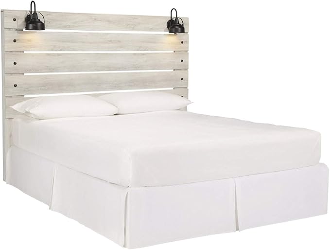 Signature Design by Ashley Cambeck Farmhouse Panel Headboard ONLY with USB Charging Stations, King, Whitewash