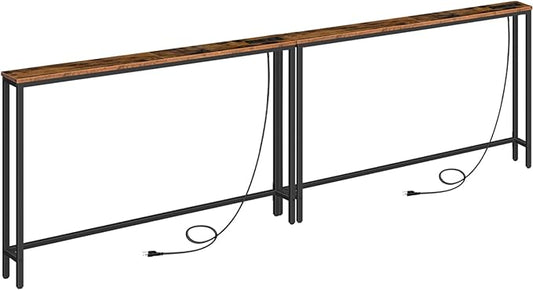 HOOBRO 2 Pack 5.9" Narrow Console Sofa Table with Power Outlets, 47.2" Long Behind Couch Table with Charging Station, Skinny Sofa Table for Living Room, Foyer, Rustic Brown BF15XGP201G1