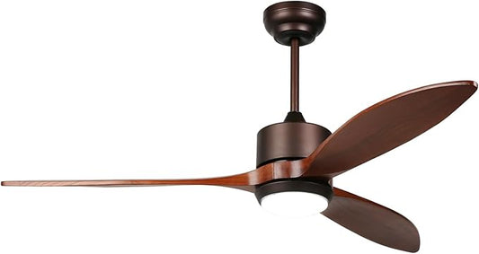 reiga 52 Inch Smart Wood Ceiling Fan with Light and Remote Control, Quiet DC Motor 3 Blades Propeller Ceiling Fans for Patio, Living Room, Farmhouse