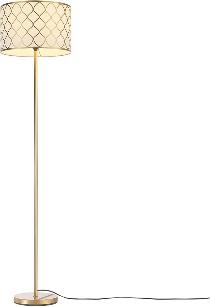 Globe Electric 65787 Kinsley 65" Floor Lamp, Matte Brass, Metal Mesh Over Cotton Shade