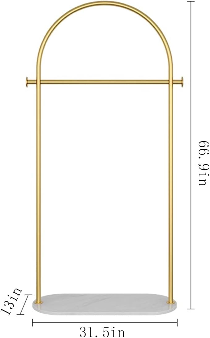 Gold clothing rack with Marble base. metal clothes racks for hanging clothes,heavy duty garment rack,Freestanding Coat Rack with 2 Hooks,for Bedroom, Bathroom, Living Room easy to assemble