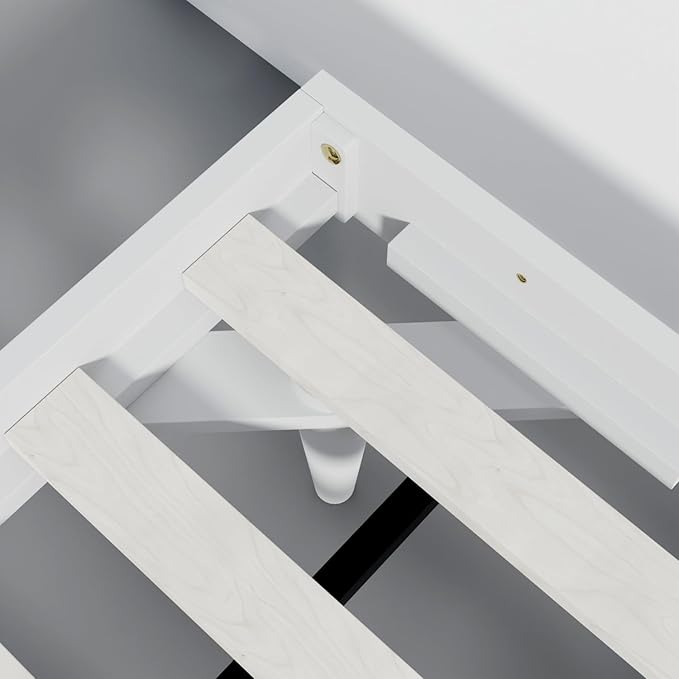 HavenWood Modern Solid Wood Platform Bed Base with Inset Wood Legs – No Box Spring Needed,Fast Assembly – Full Size in White (No Headboard)