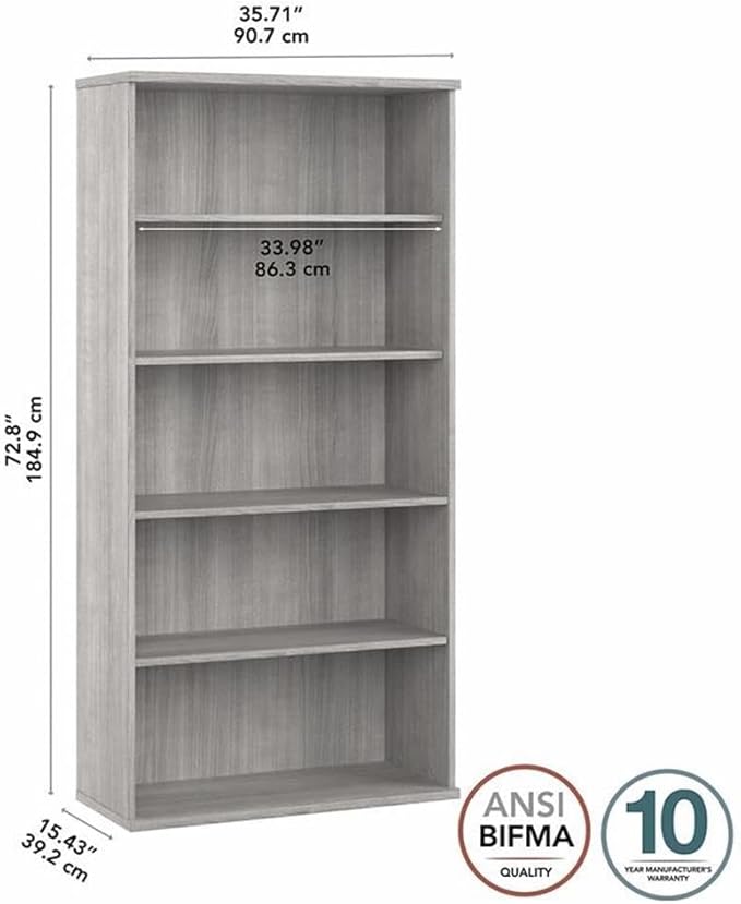Bush Business Furniture Hybrid Tall 5 Shelf Bookcase in Platinum Gray