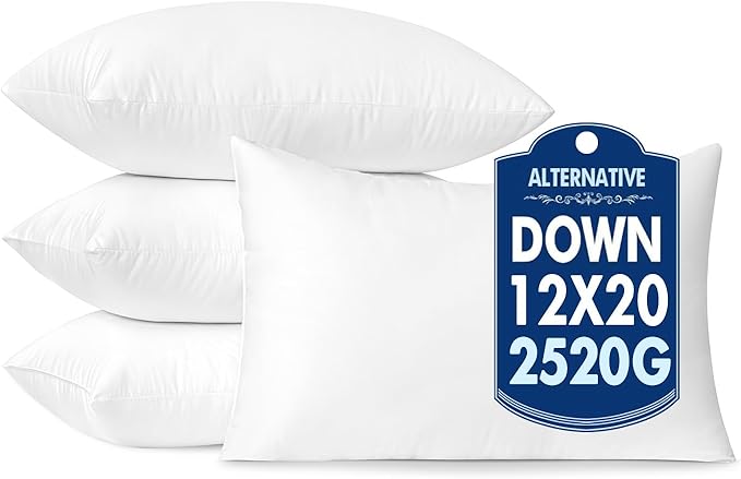 MIULEE 12x20 Down Alternative Pillow Inserts,Pack of 4 Throw Pillows 12 x 20 Inch Body Bed Sleeping Ultra Soft Fluffy Form for Sofa Couch Bed