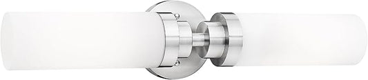 Emak Modern Brushed Nickel Bathroom Light Fixtures, 2-Light Vanity Lights for Mirror, 22 Inch Indoor Wall Sconces with Milk Glass Shade for Bathroom, Bedroom, Hallway, VL085-BN-ML-2