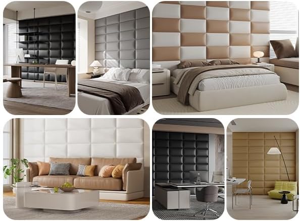 12-Piece Wall Mount Headboard Kit - White Peel and Stick Upholstered Headboard for Queen Size Bed, Floating Bed Backboard, 24" x 12" Panels, Artificial Leather