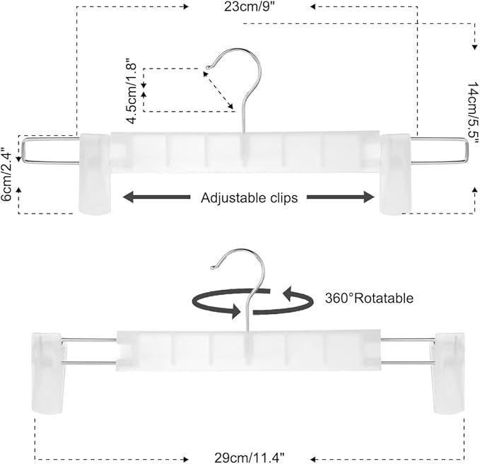 Clothes Pants Hangers, Space-Saving Skirt Holders with 360 ° Swivel Hooks, Adjustable Clips, Trouser Hangers, Clothes Coat Garment Jeans Hangers (10 Pack, Transparent)