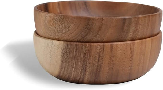 Hand-Crafted From Solid Acacia Wood Salad Bowls 7.1 or 7.9 Inches Set of 2 Individual Large Wood Bowl for Fruits Salads and Decoration Fruit Bowl for Snacks