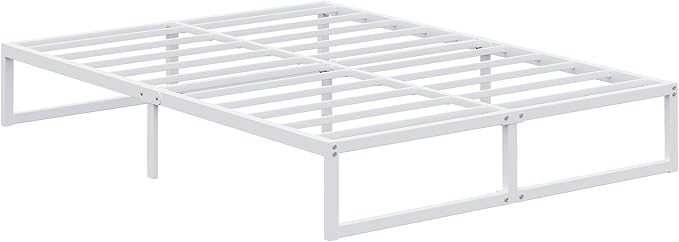 EMODA 12 Inch King Bed Frame, Metal Platform White Bed Frame King No Box Spring Needed, Heavy Duty Steel Slats Support, Easy Assembly, Noise Free