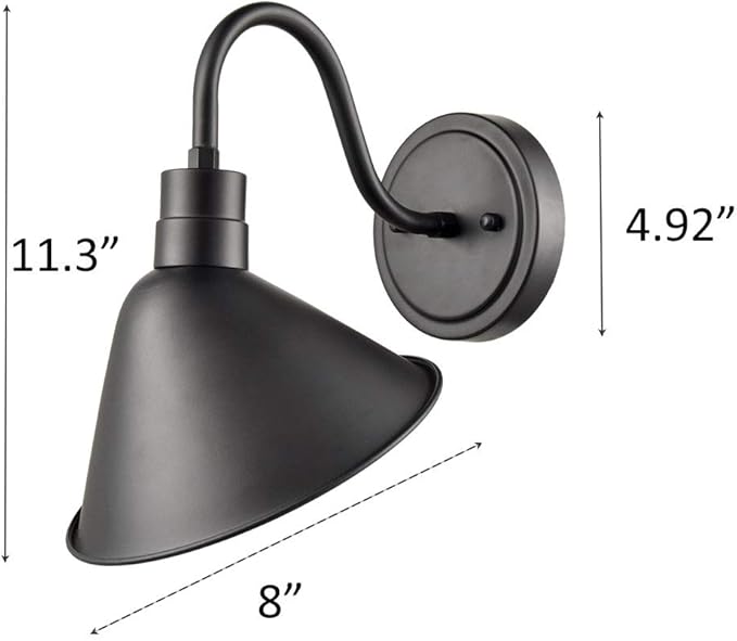 DIRYZON Industrial Gooseneck Wall Sconces Antique Black Barn Light for Kitchen Sink Patio Porch Set of 2