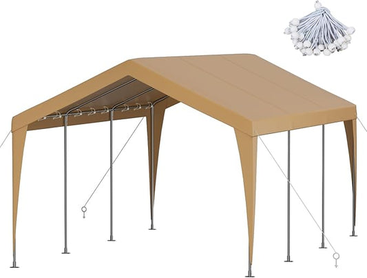 12x20 FT Heavy Duty Carport, Outdoor Portable Car Canopy Garage, Galvanized Steel Frame, UV-Resistant Waterproof PE Tarp Shelter for Vehicles, Boats, RVs, Driveway Carport, Yellow