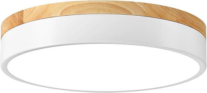 Dimmable Wood LED Ceiling Light Fixture, White Round Low Profile Flush Mount Lighting, Modern 5CCT 2700K-6000K Ceiling Lamp for Laundry Room Hallway Kitchen Bedroom, 11.8in