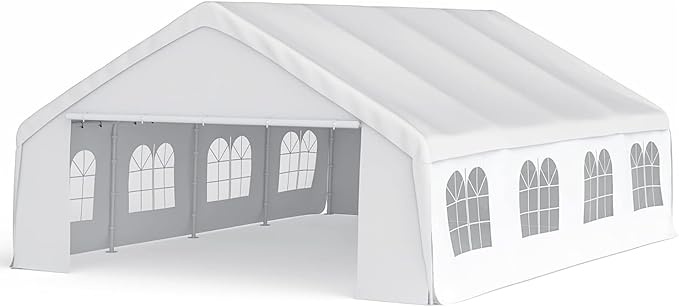 Morngardo 20'x26' Carports Clearance, Large Canopy Tent for Parties Heavy Duty Car Tent Metal Carport Portable Garage with Removable Sidewalls, White