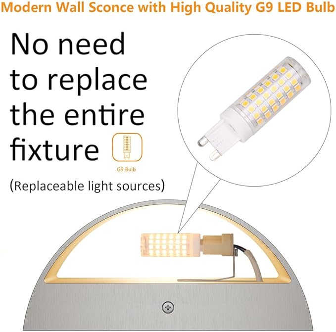 Aipsun 4 Pack Nickel Modern LED Wall Sconce Hardwired Indoor Wall Lights Up and Down Wall Mount Light for Living Room Bedroom Hallway Corridor Conservatory Warm White 3000K(with G9 Bulbs)