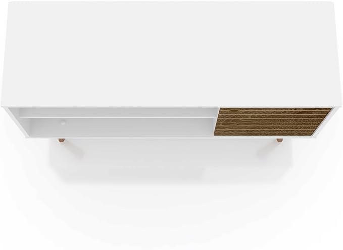 Manhattan Comfort Liberty Mid Century Modern TV Stand for Televisions up to 46 Inches, Bedroom and Living Room Entertainment Center with Storage, Shelves, and Cabinet, 43" Wide, White/Rustic Brown