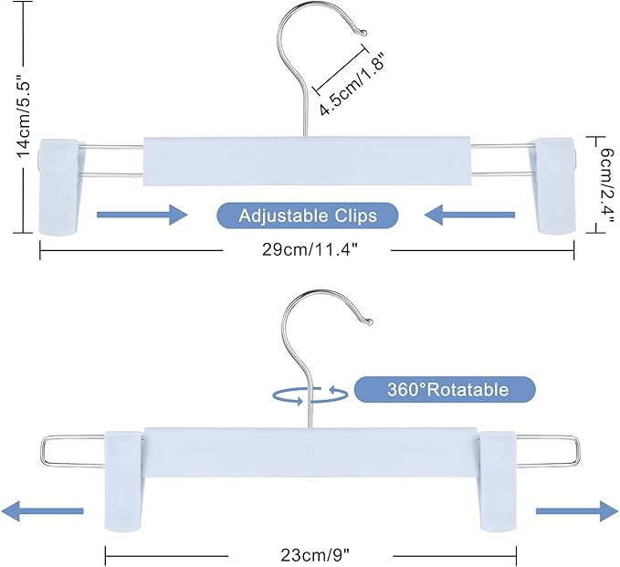 20 Pack Pants Hangers with Adjustable Non-Slip Clips Anti-Rust Hanging Hook for Trouser,Skirts,Jeans,Clothes Hangers Blue