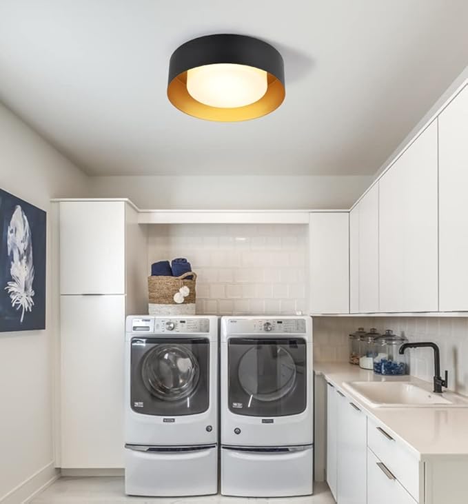 Modern Flush Mount Ceiling Light,Minimalist Close to Ceiling Lighting Fixture,Black and Gold Circular Ceiling lamp for Bedroom,Dining Room,Entry,Hallway,Balcony, Bathroom (12.5'')