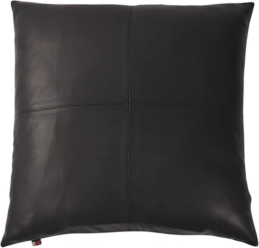 D DOLLY LAMB Lambskin Leather Pillow Cover - Sofa Cushion Case - Decorative Throw Covers for Living Room & Bedroom, 16x16 Inches - Black (02) Pack of 2