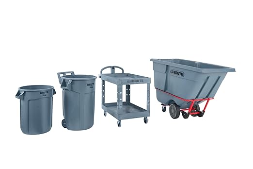 Rubbermaid Commercial Products BRUTE Heavy Duty 2-Shelf Utility/Service Cart, Medium, Lipped Shelves, Ergonomic Handle, 500 lbs. Capacity, Gray, for Warehouse/Garage/Cleaning/Maintenance/Stadiums