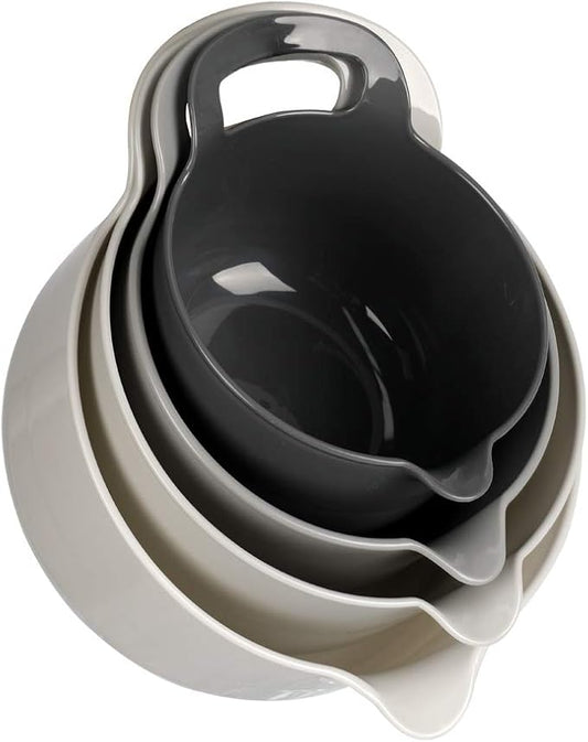 BoxedHome 4 Pack Nesting Mixing Bowl with Pour Spout and Handle, BPA free Microwave & Dishwasher Safe(Grey, 4 Pack with Handle)