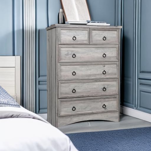 48'' Tall Grey Dresser with 6 Drawers Chest of Drawers for Bedroom, Large Storage Organizer for Clothes, for Living Room, Bedroom, Hallway, Taupe Grey