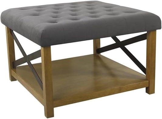 HomePop Tufted Ottoman with Wooden Storage - Gray