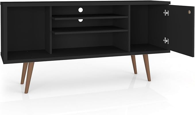 Manhattan Comfort Liberty Mid Century Modern TV Stand for Televisions up to 50 Inches, Bedroom and Living Room Entertainment Center with Storage, Shelves, and Cabinet, 53" Wide, Black