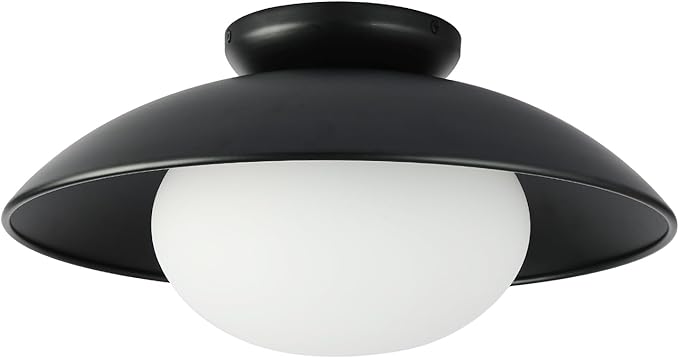 Soft Black 15in Semi Flush Mount Ceiling Light Fixture, Bowl Lampshade Style Vintage Close to Ceiling Light Fixture, Modern Flush Mount Light for Bedroom, Entryway, Corridor, Room Decor Lamp