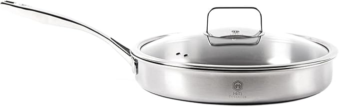 12 Inch Titanium Pan with Glass Lid - 0.5mm Pure Titanium + 1.4mm Aluminum Core | Coating-Free & PFOA-Free | Induction/Gas/Oven Safe to 500°F | Energy-Efficient Even Heating