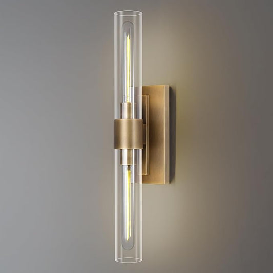 Brass Bathroom Vanity Wall Sconces, 2-Light Glass Tube Wall Sconces, 24 Inch Horizontal or Vertical Linear Wall Sconces,Gold Vanity Light, Indoor Wall Sconces, E26 Bulb Included