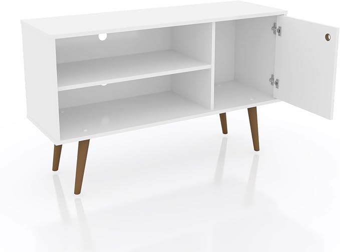 Manhattan Comfort Liberty Mid Century Modern TV Stand for Televisions up to 46 Inches, Bedroom and Living Room Entertainment Center with Storage, Shelves, and Cabinet, 43" Wide, White