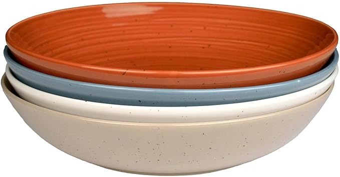 Sango Siterra Painter's Palette Stoneware Pasta Bowls (Set of 4) – Pasta & Serving Bowls, Earthy Reactive Glaze, Multi Assorted Colors, Microwave & Dishwasher Safe, for Everyday Dining & Entertainment