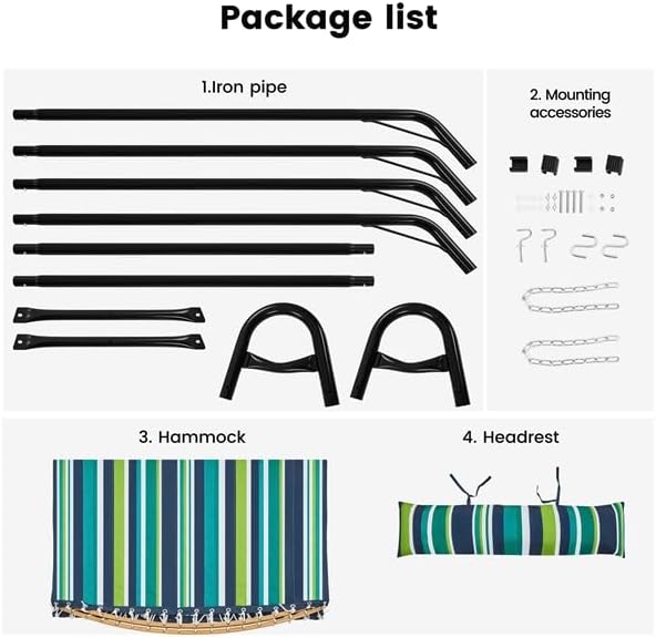 Yaheetech Hammock with Stand Set, 2-3 People Heavy Duty Hammock with Frame & Removable Pillow for Outdoor & Indoor, Max.Weight Capacity 475LB - Green Stripe