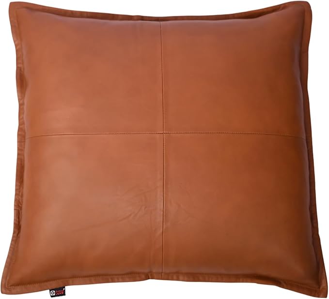D DOLLY LAMB Lambskin Leather Pillow Cover - Sofa Cushion Case - Decorative Throw Covers for Living Room & Bedroom, 14x14 Inches - Camel Antique Box