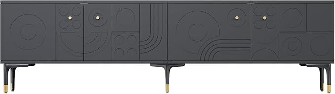 78.7'' W TV Table Stand with Storage, Mid-Century Modren Under TV Cabinet with 4 Doors, Farmhouse Entertainment Media Center with Storage for Living Room, Entryway, Office Furniture, Black