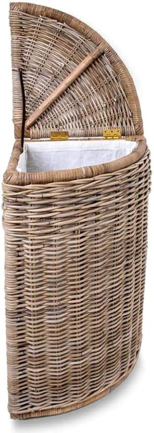 The Basket Lady Corner Wicker Laundry Hamper, 15 in L x 15 in W x 28 in H, Serene Grey…